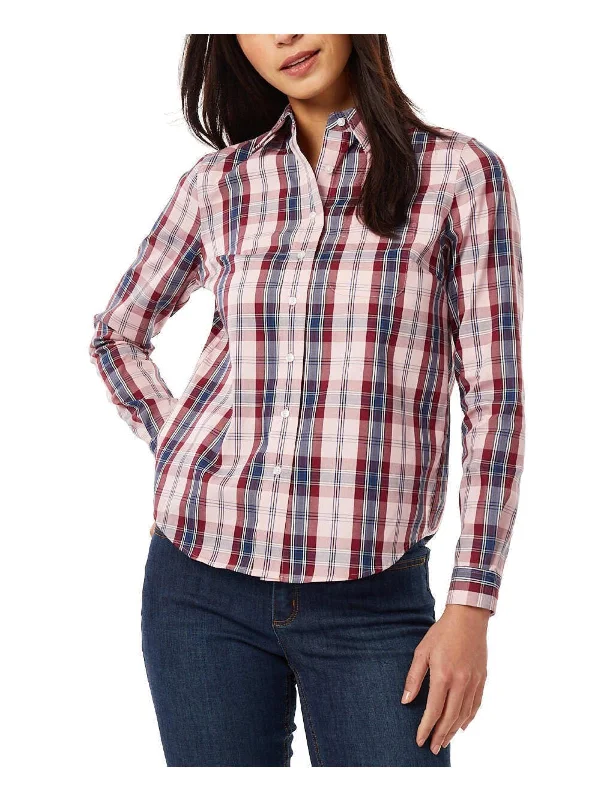 Double-layer structureWomens Plaid Wear To Work Button-Down Top