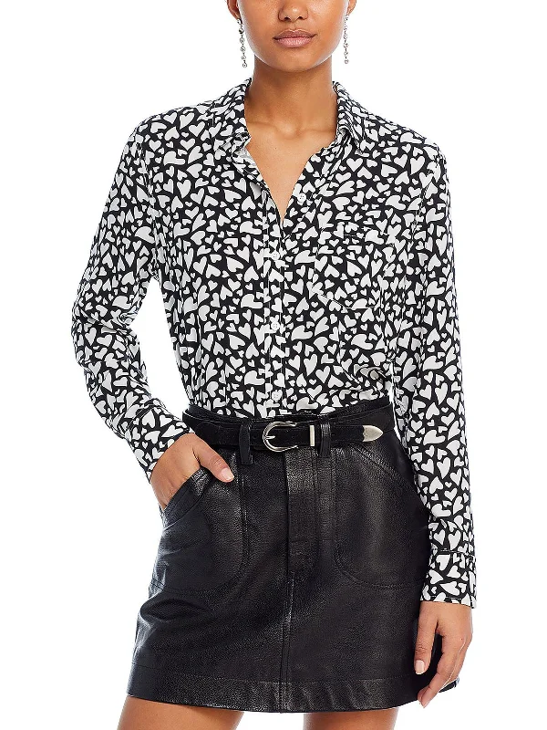 Down volumeWomens Printed Collar Button-Down Top