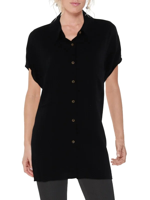 Down vestWomens Rayon Collar Button-Down Top