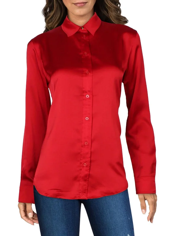 Street down jacketWomens Satin Collared Button-Down Top