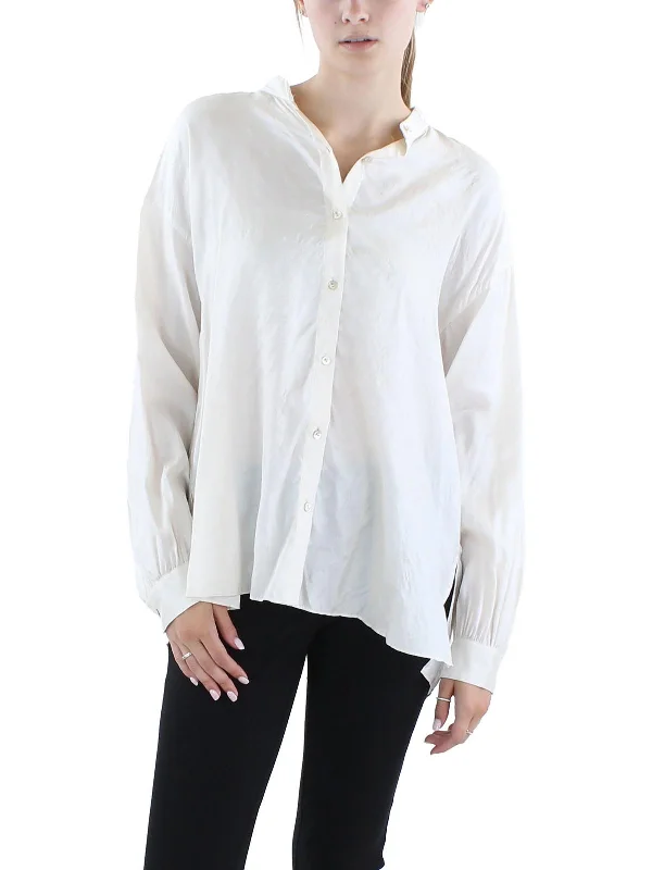 White goose downWomens Silk Button-Down Top