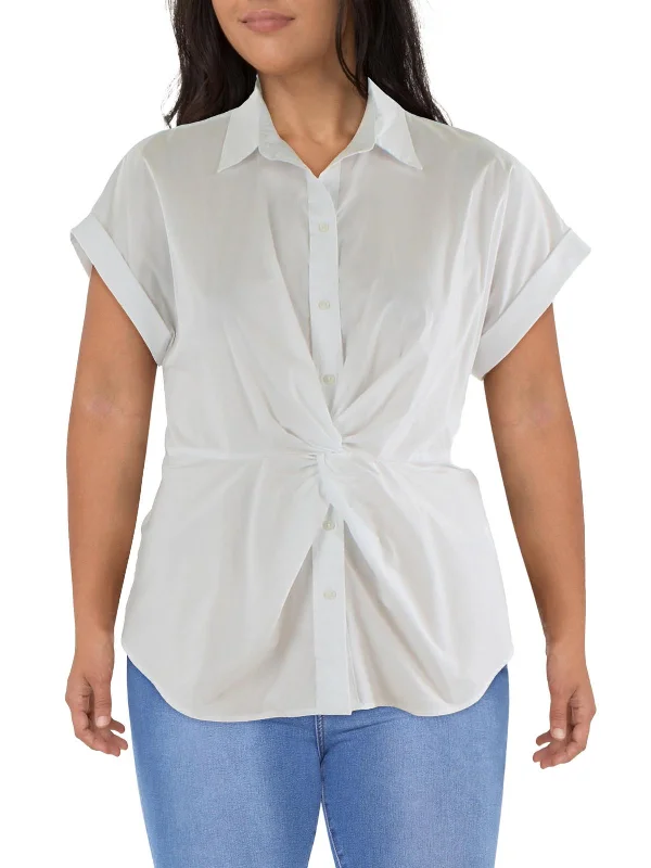 Slim down jacketWomens Solid Collared Button-Down Top