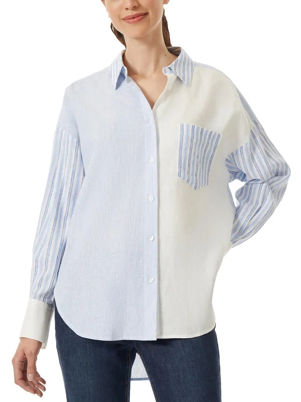 Duck downWomens Striped Log Sleeve Button-Down Top