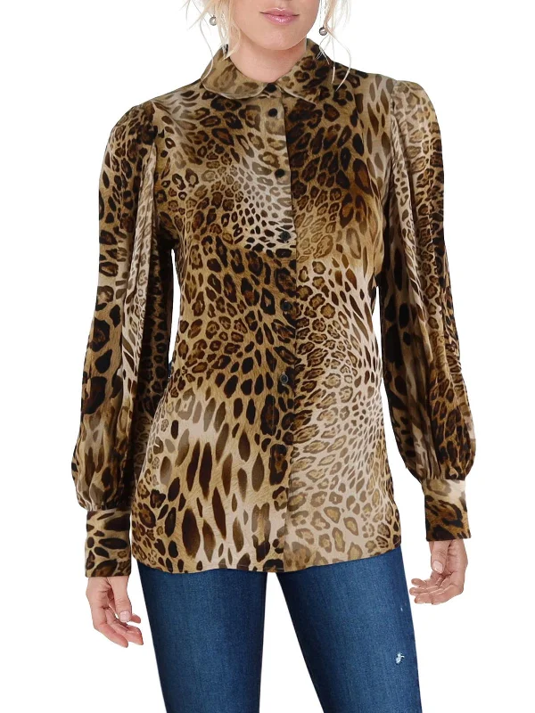 Down jacketWomens Viscose Animal Print Button-Down Top