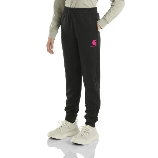 Youth Girl's Fleece Logo Sweatpants - Black/Pink