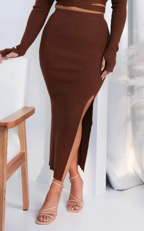 Araya Knit Split Midi Skirt - Chocolate BrownKnit Jumper