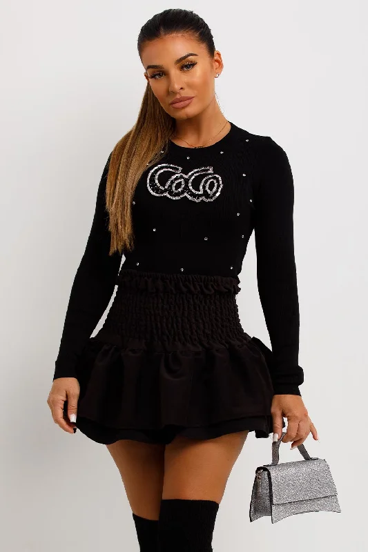 Black Knitted Top With CoCo Diamante DetailKnit Oversized