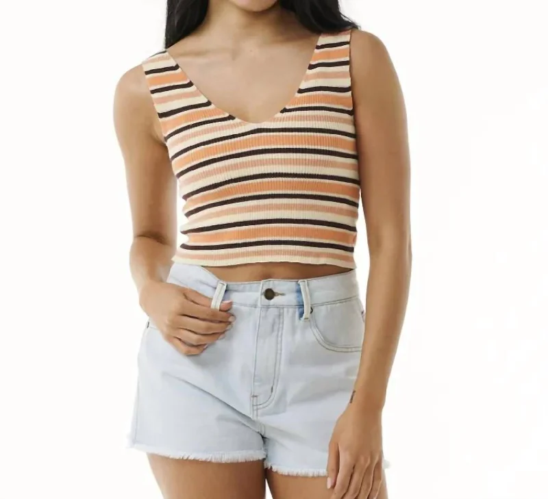 Block Party Knit Top In PeachKnit Patterned