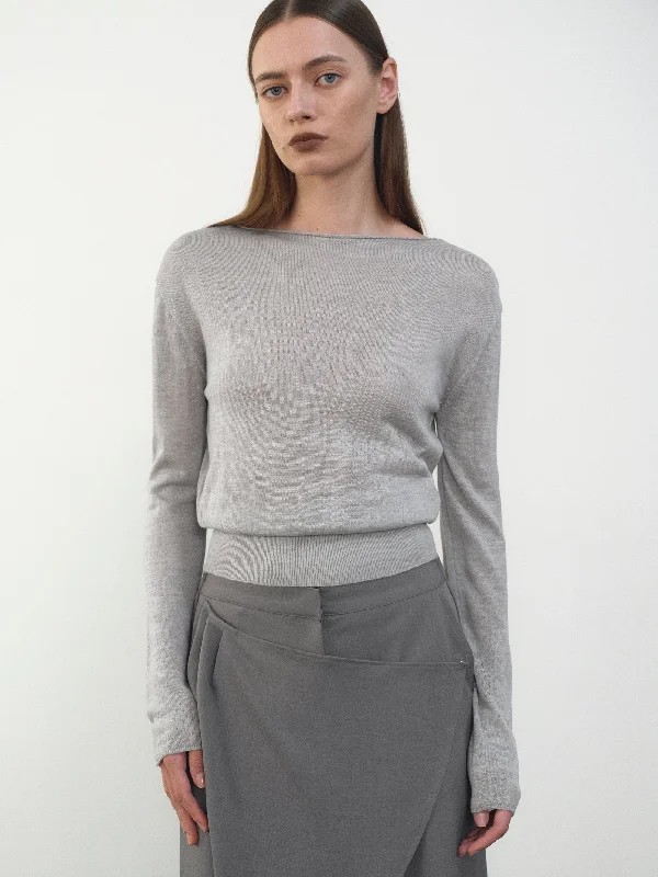 Boatneck Wool Knit, GreyKnitted Polka Dot