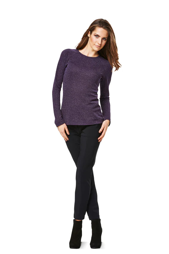 Burda Knit Tops 6990Knitted Round Neck