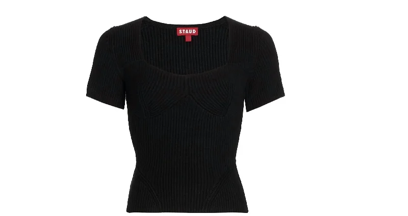 Buxton Bustier Style Rib Knit Top In BlackKnitted Striped