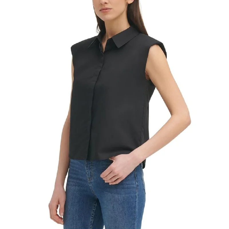 Seamless laminationCalvin Klein Women's Solid Padded Shoulder Button Down Top Black Size Small