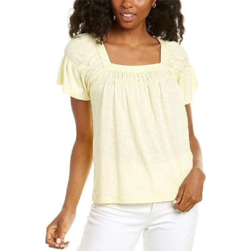 Cece Women's Square Neck Knit Top Yellow Size X-SmallKnit Ribbed