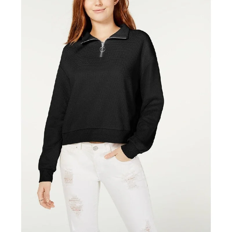 Crave Fame Juniors' Waffle-Knit Quarter-Zip Top Black Size SmallKnit Winter