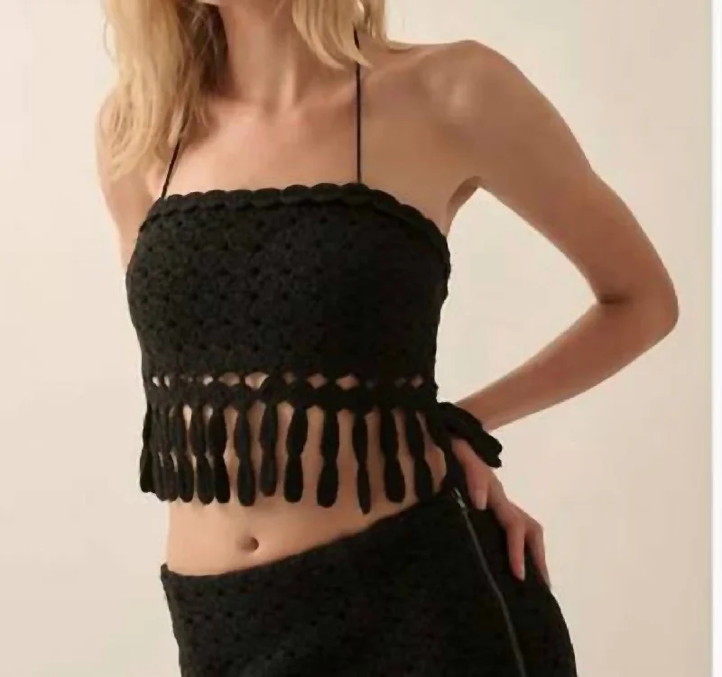 Crotchet Knit Fringe Tube Halter Top In BlackKnit Summer