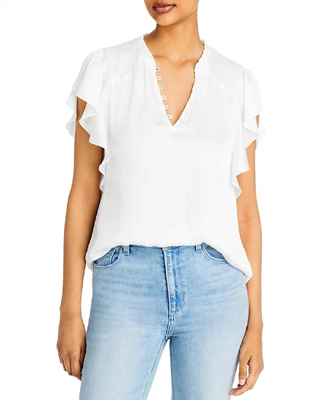 Cotton Short Sleeve TopsDewan Short Flutter Sleeve Ruffle Top In White