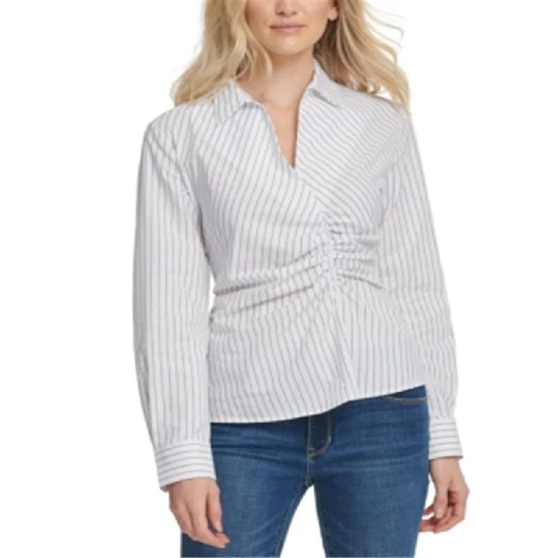 Parker down jacketDKNY Women's Cotton Striped High low Button Down Top White Size XL