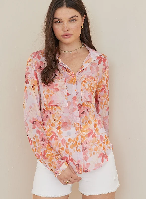 White goose downFiesta Floral Button Down Top