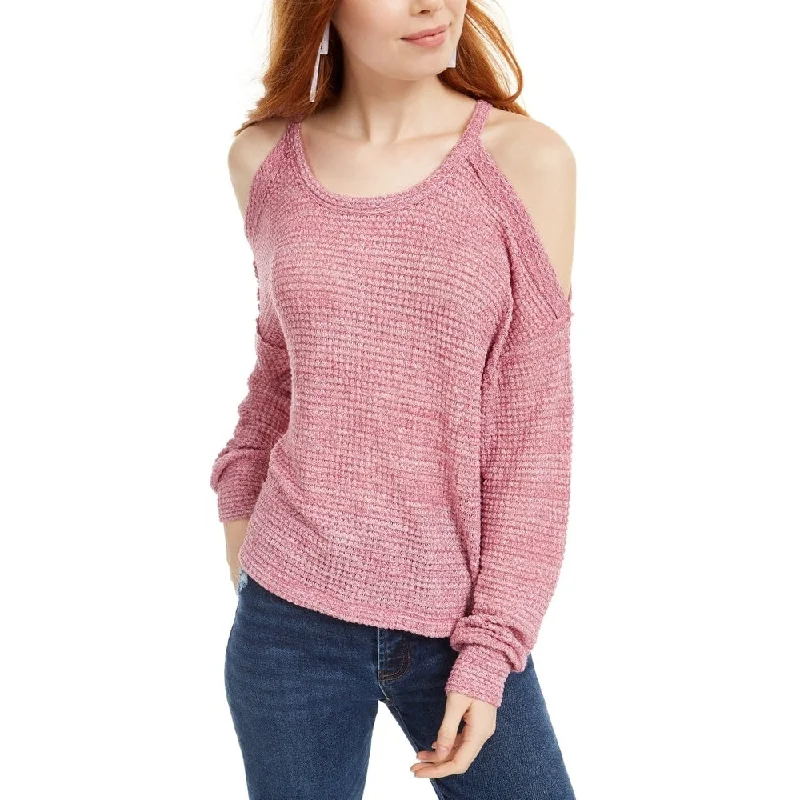 Freshman Juniors' Waffle-Knit Cold-Shoulder Top Medium Red Size X-SmallKnitted Winter