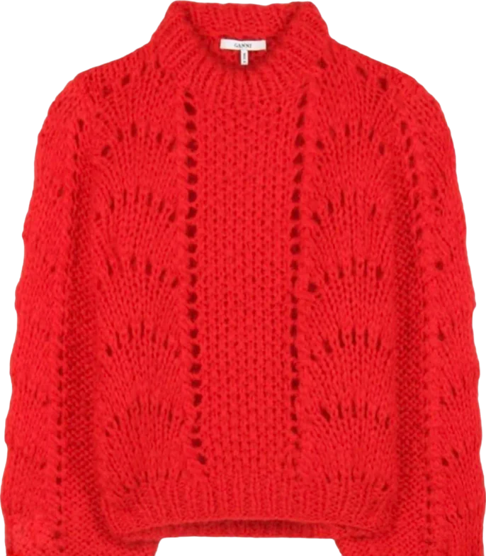 Ganni Red Juliard Lace Knit Jumper UK XSKnitted Oversized