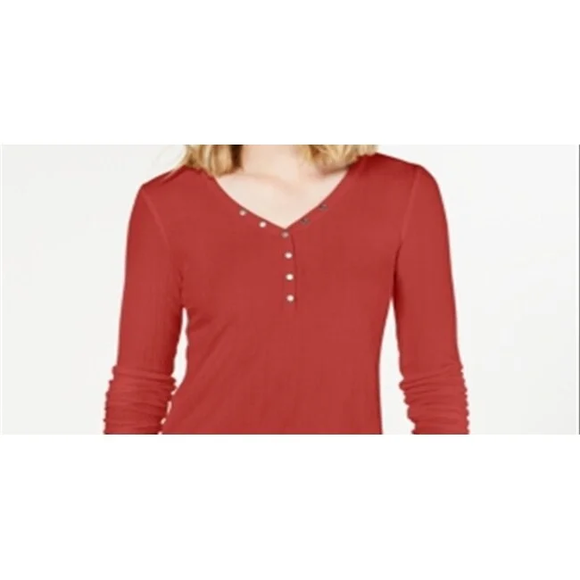 Hippie Rose Juniors' Rib-Knit Henley Top Red Size XsKnit Layered