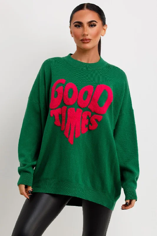 Knitted Jumper With Good Times Towelling GreenKnit Lightweight