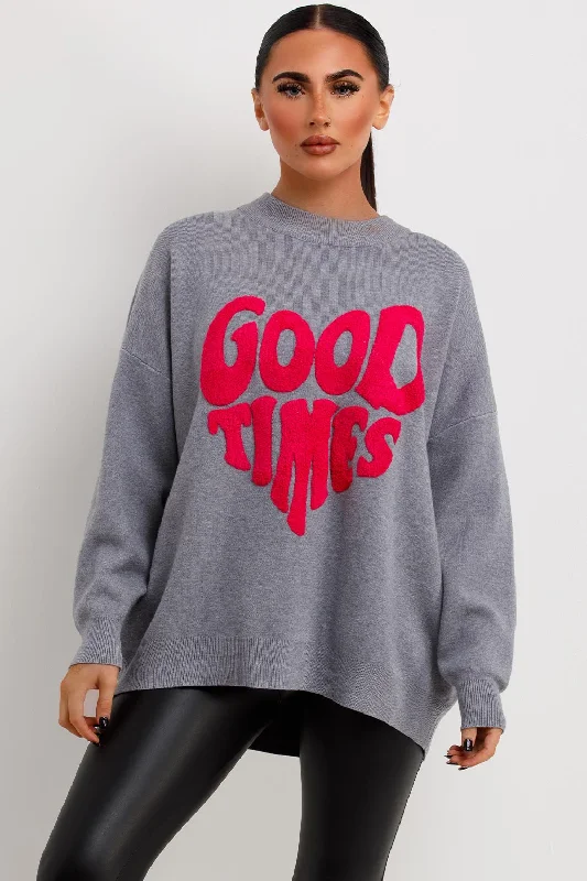 Knitted Jumper With Good Times Towelling GreyKnitted Heavyweight