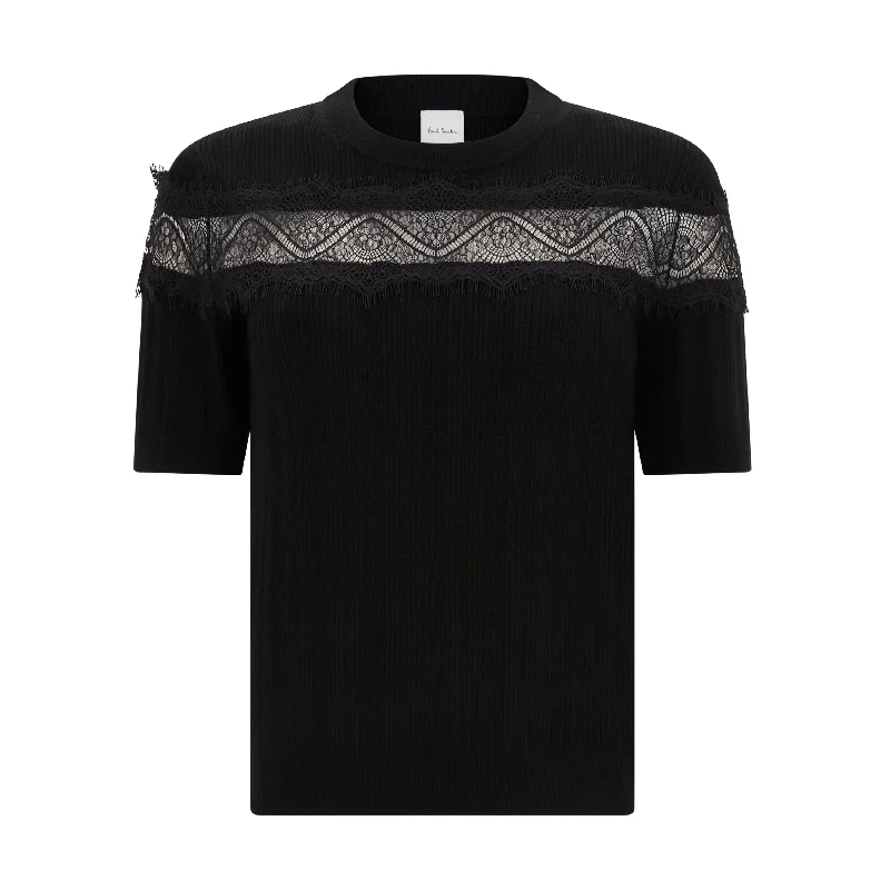 Lace Embroidary Knitted TopKnit Short Sleeve