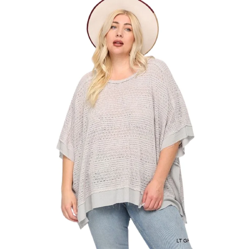 Light Knit And Woven Mixed Boxy Top With Poncho SleeveKnit Tee