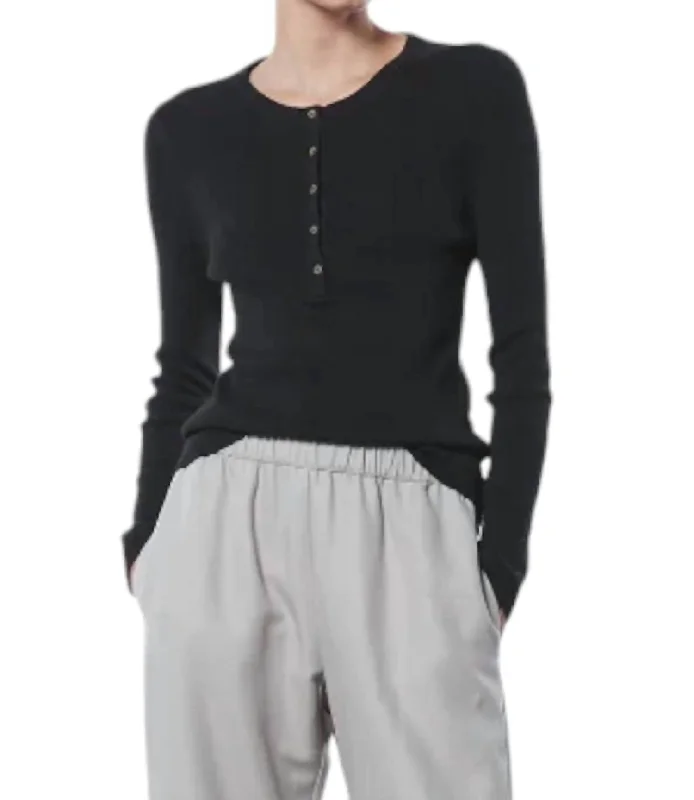 Linen Knit Henley Top In BlackKnit Cardigan