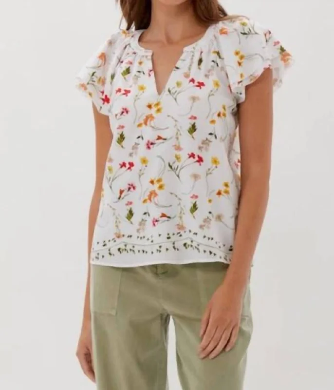 Designer Short Sleeve TopsLoren Flutter Sleeve Top In Bloom