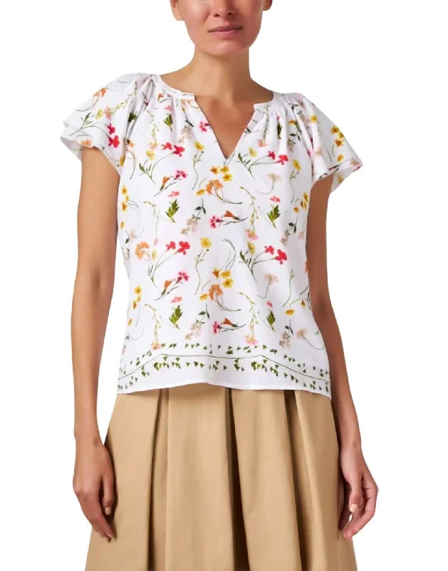 Silk Short Sleeve TopsLoren Flutter Sleeve Top In Bloom