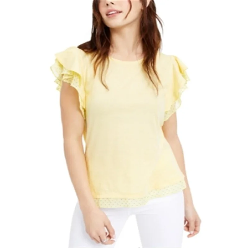 Performance Short Sleeve TopsMaison Jules Women's Mini Stripe Flutter Sleeve Knit Top Yellow Size XX-Large