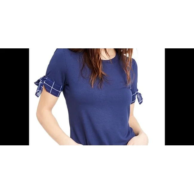 Maison Jules Women's Tie Sleeve Knit Top Blue Size MediumKnitted Zip-Up