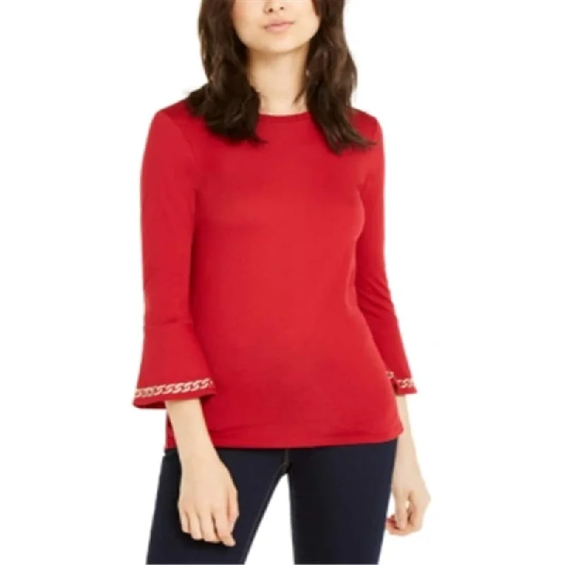 Michael Kors Women's Currant Hardware Bell Sleeve Knit Top Red Size SmallKnitted Shirt