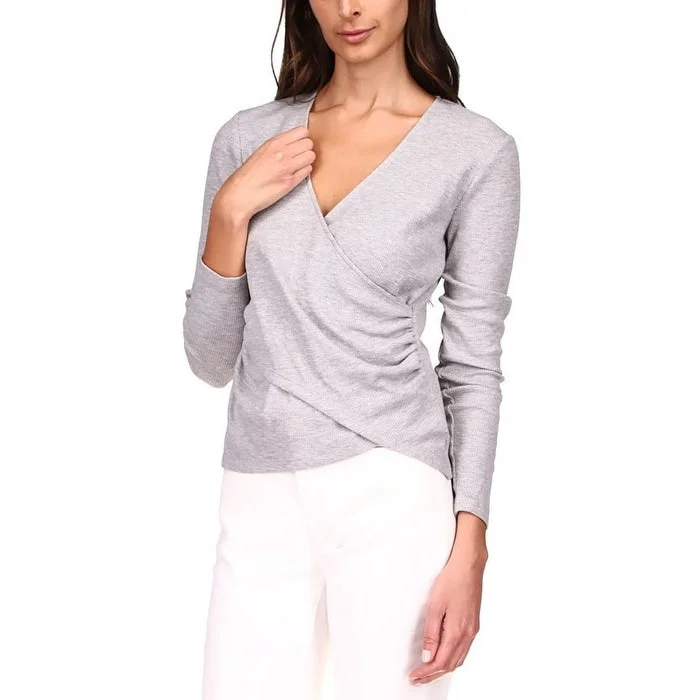 Michael Kors Women's Waffle Knit Wrap Front Top Gray Size MediumKnitted Casual