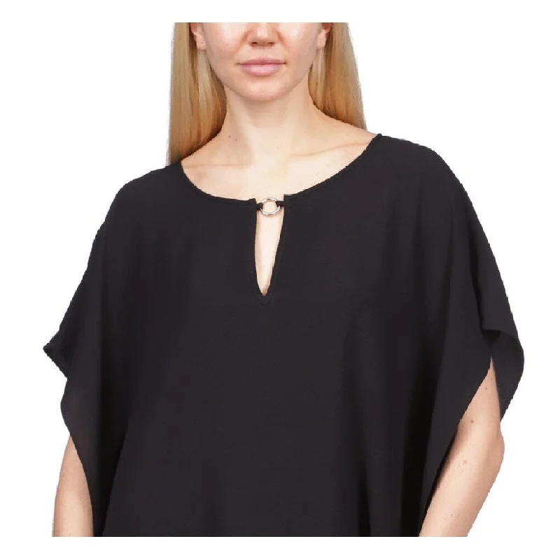 Quick-Dry Short Sleeve TopsMichael Kors Women's Womens Flutter Sleeve Split Hi Lo Black Size Small