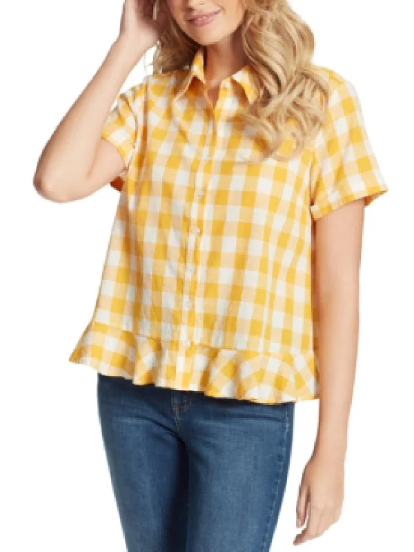 Street down jacketNellie Womens Gingham Cotton Button-Down Top