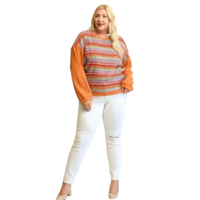 Waterproof performanceNovelty Knit And Solid Knit Mixed Loose Top With Drop Down Shoulder