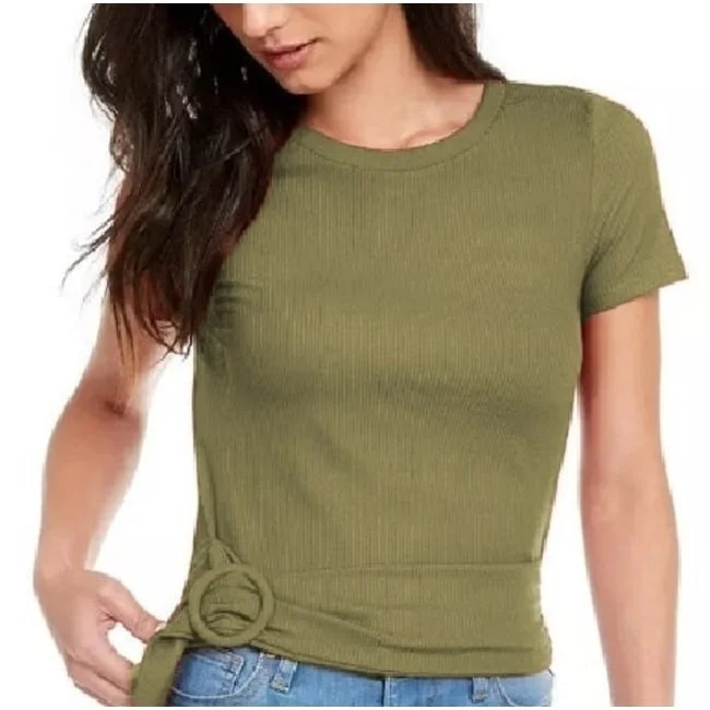 Planet Gold Junior's Buckled Ribbed Knit Top Green Size LargeKnit Pullover