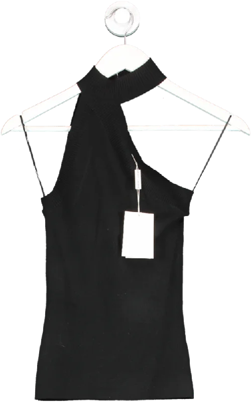 PRETTY LAVISH Black Miak Cut Out Knit Top UK XSKnit Button-Up