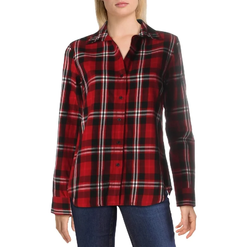 Adjustable brimRalph Lauren Women's Plaid Work Wear Button Down Top Red Size Medium