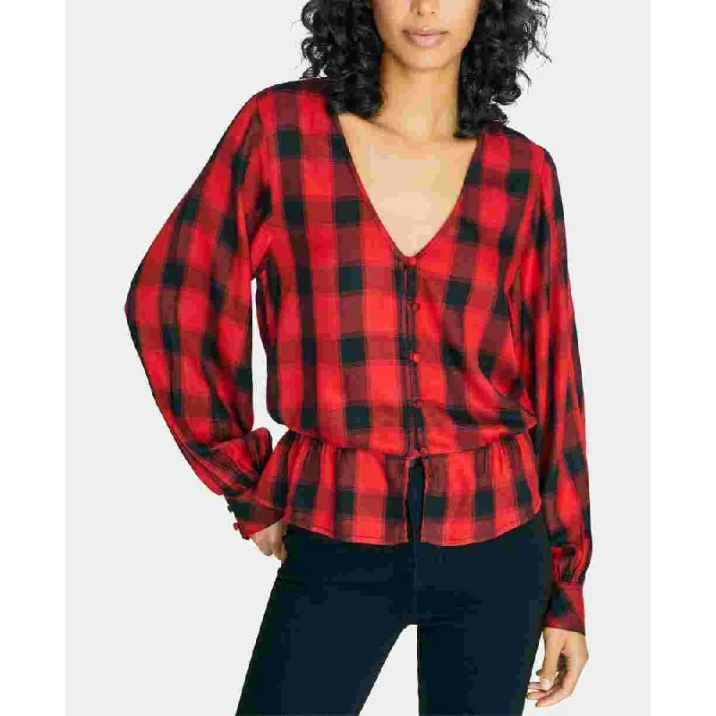 Bohemian down jacketSanctuary Women's Jasper Plaid Peplum Button Down Top Red Size X-Small