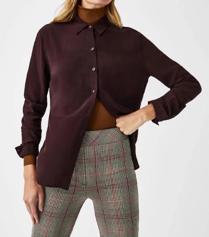 Adjustable cuffsSilk Button Down Top In Cherry Chocolate