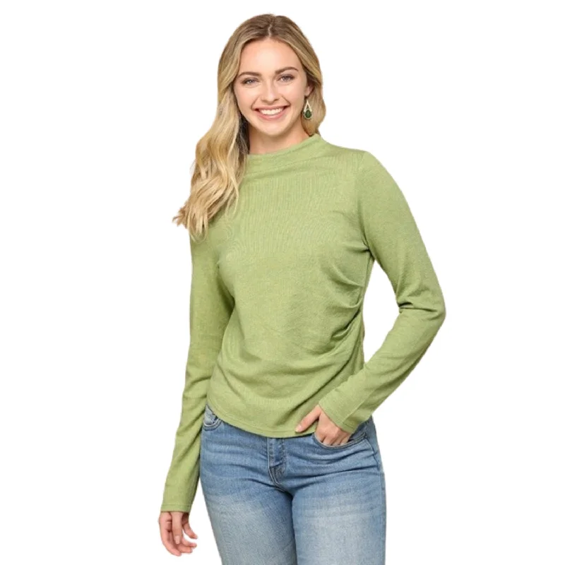 Solid And Cozy Soft Knit Mock Neck Top With Side Ruched DetailKnit Long Sleeve