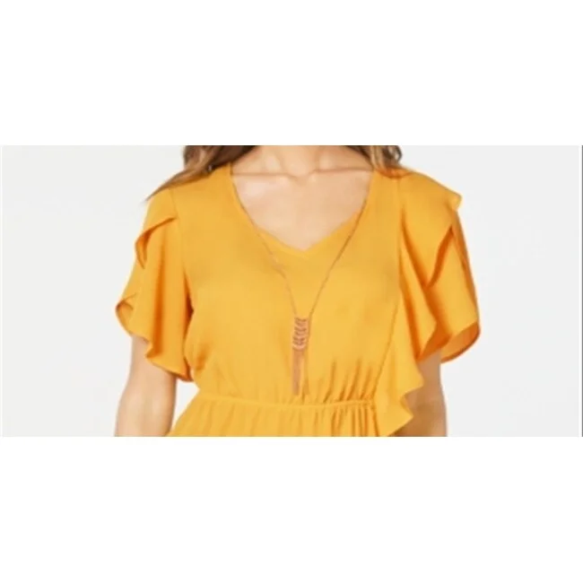 Crewneck Short Sleeve TopsThalia Sodi Women's Flutter Sleeve Peplum Top Yellow Size Small