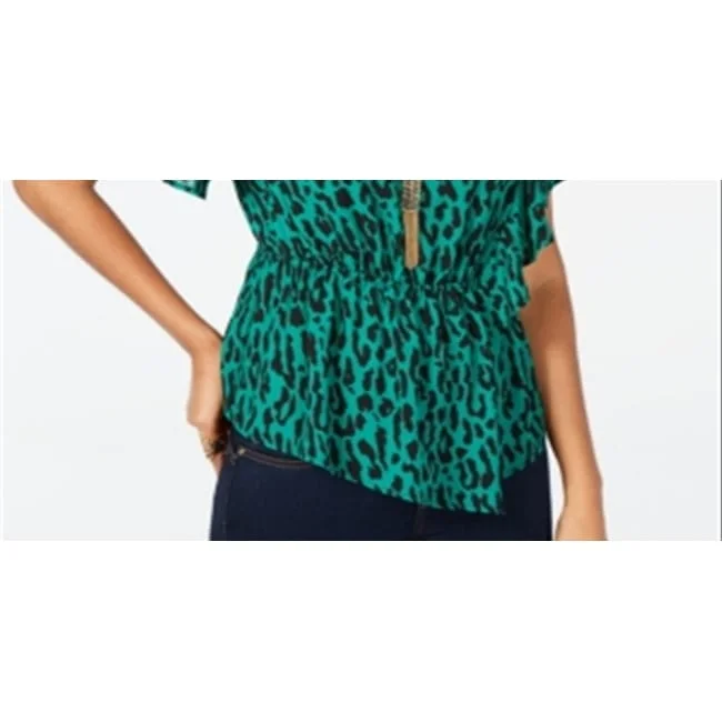 College Short Sleeve TopsThalia Sodi Women's Printed Flutter Sleeve Peplum Top Green Size Xx-Large