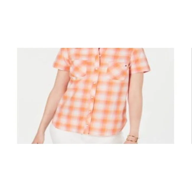 Warm performanceTommy Hilfiger Women's Plaid Button Down Top Orange Size X-Small