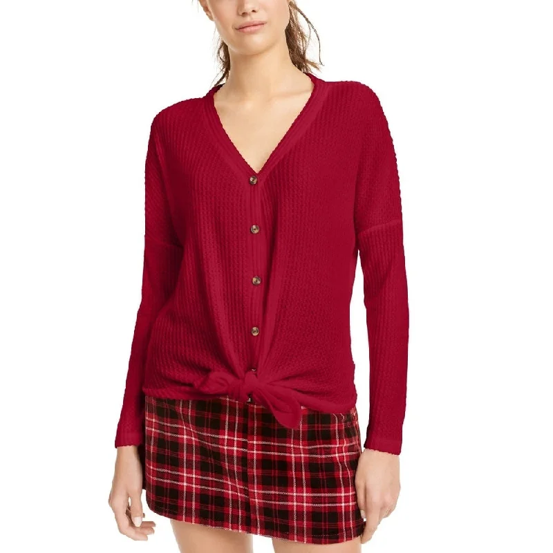 Ultra Flirt Juniors' Waffle-Knit Tie-Front Top Red Size LargeKnitted Cable