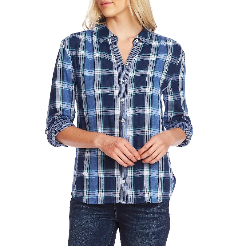 Antistatic performanceVince Camuto Women's Plaid Double Faced Button Down Top Blue Size Large